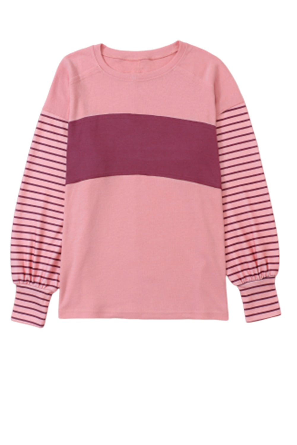 Colorblock Striped Bishop Sleeve Side Slits Top