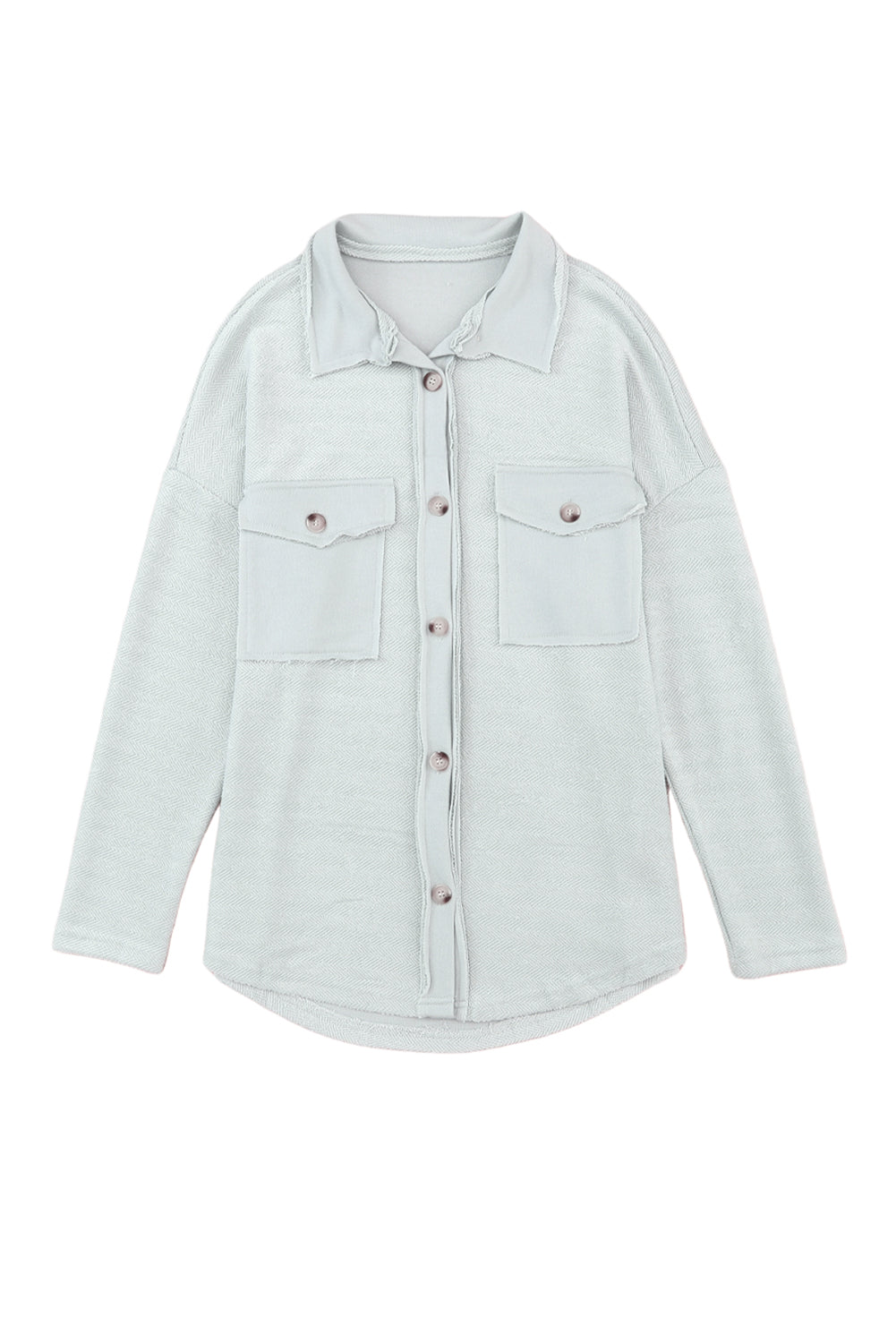 Solid Color Textured Button Up Shacket with Pockets