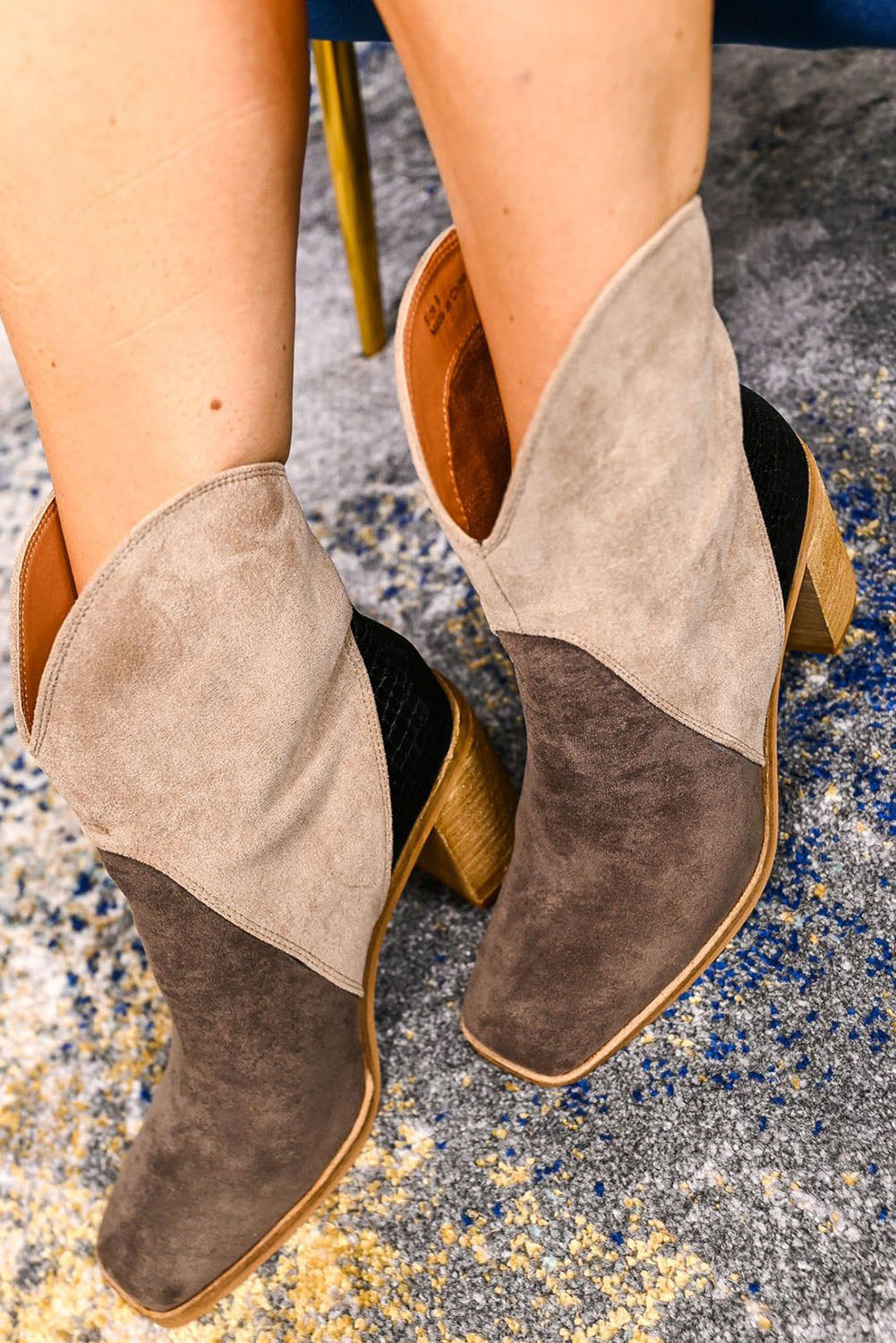 Chestnut Colorblock Suede Heeled Ankle Booties