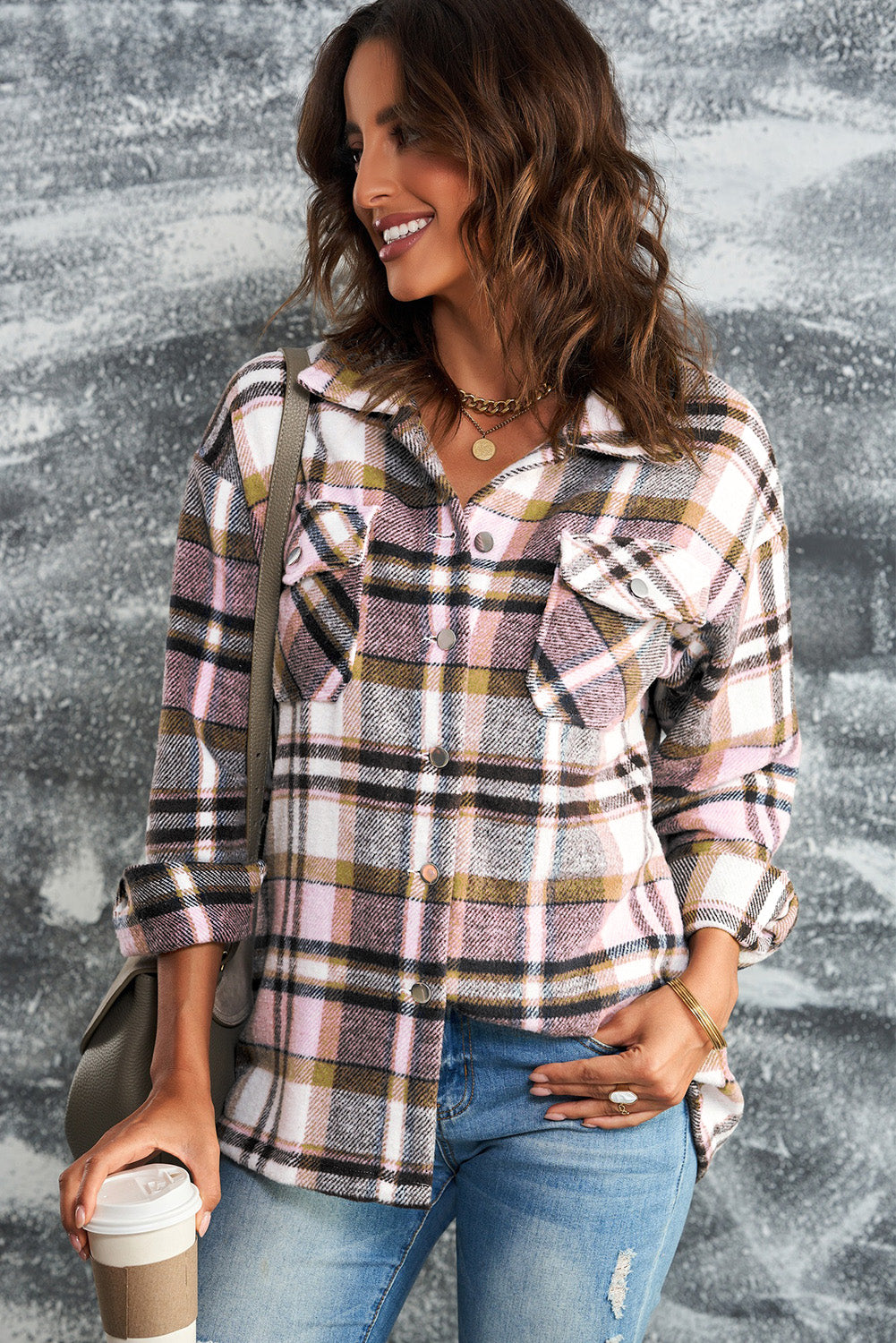 Plaid Button Up Long Sleeve Flannel Shacket