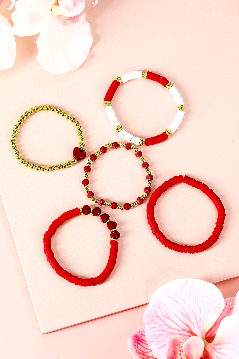 Fiery Red Beaded Heart Stackable Bracelet