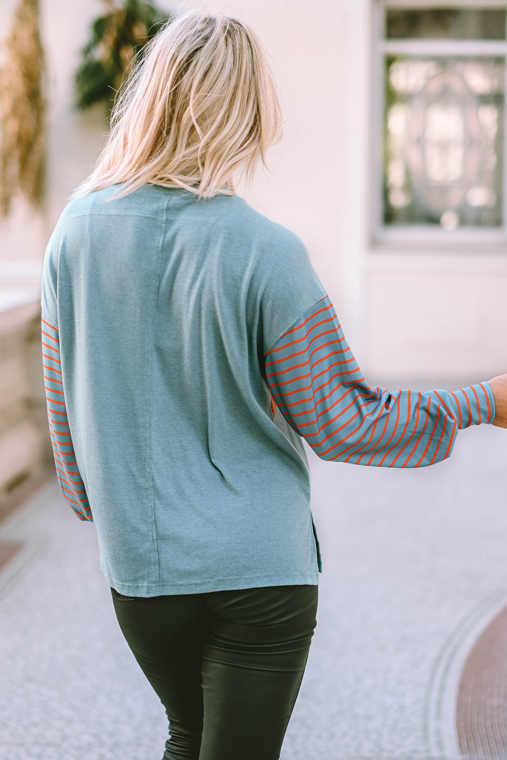 Colorblock Striped Bishop Sleeve Top