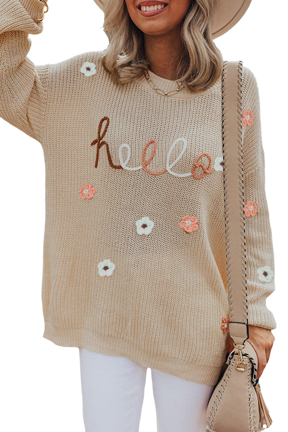 Hello Floral Embroidered Knit Loose Sweater