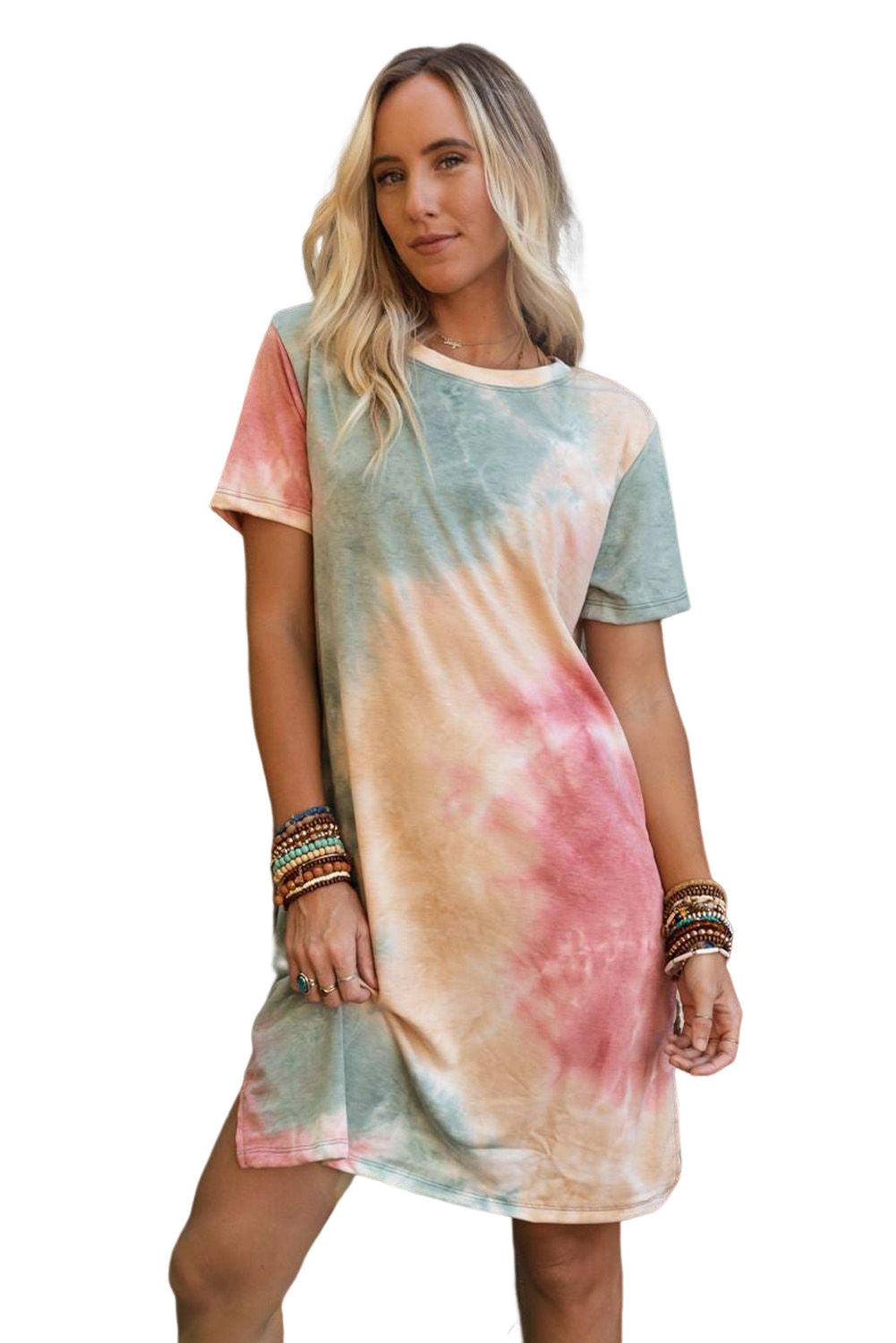 Tie Dye Oversized Slit Tee Dress