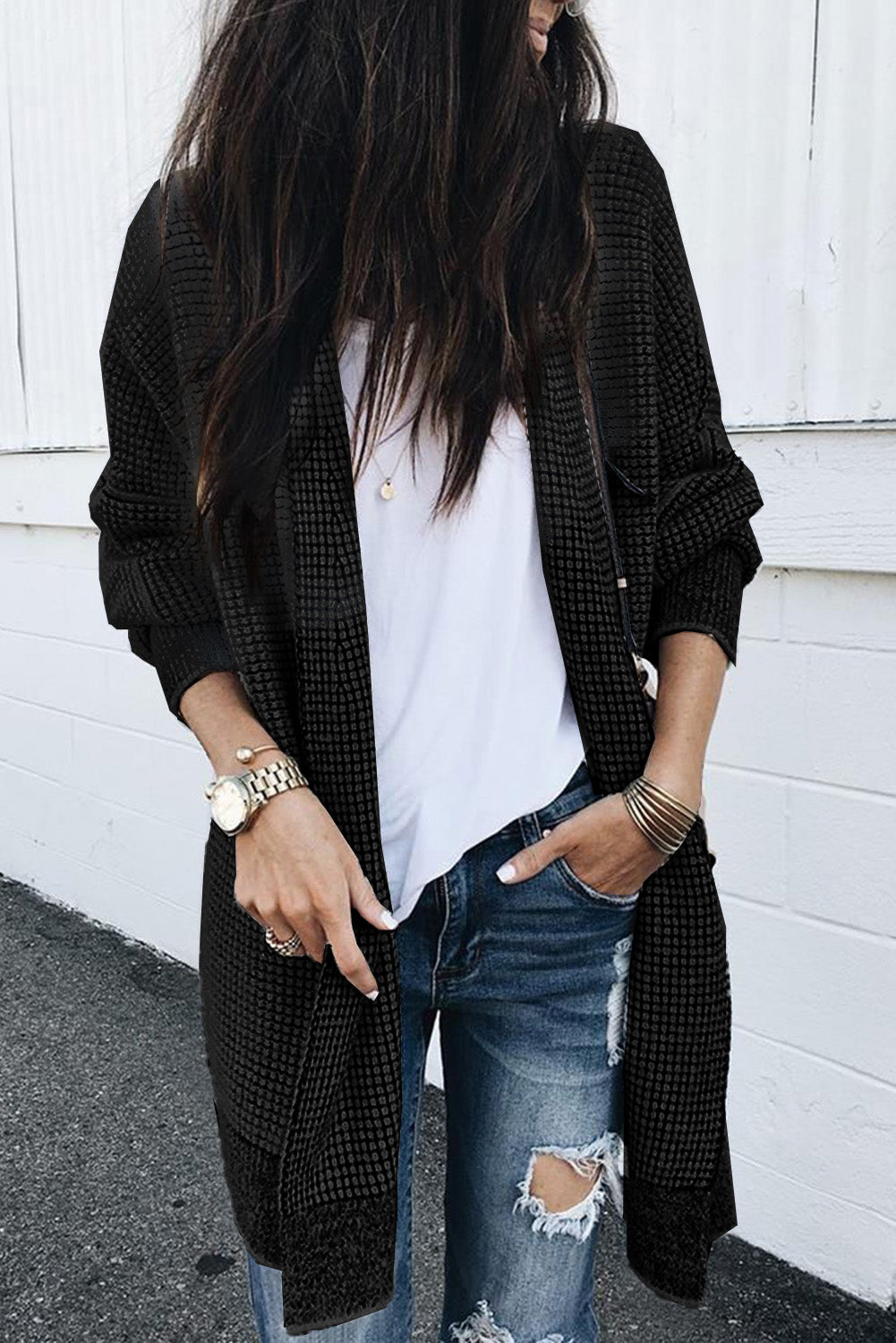 Plaid Casual Contrast Trim Knit Cardigan