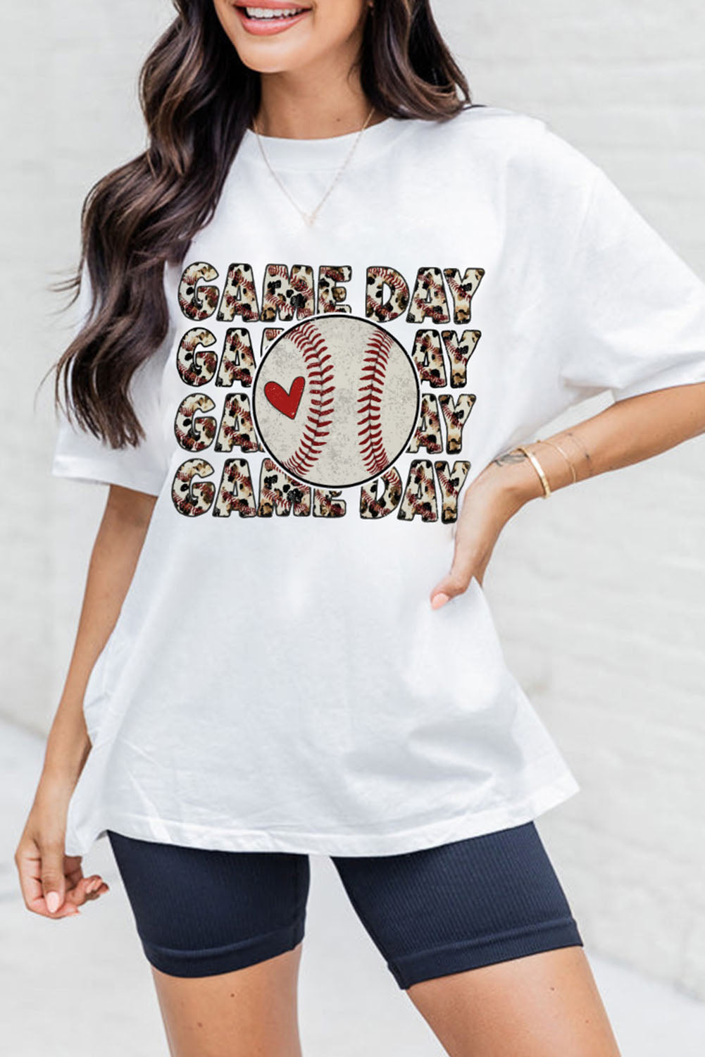 White Baseball GAME DAY Letter Print Graphic Tee