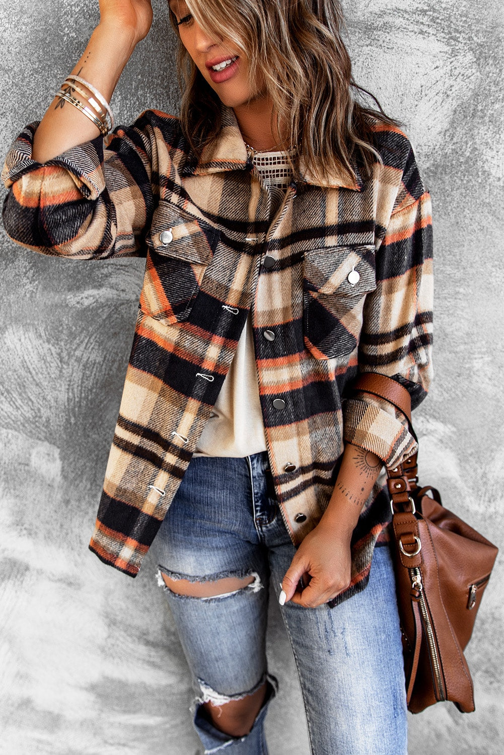 Plaid Button Up Long Sleeve Flannel Shacket