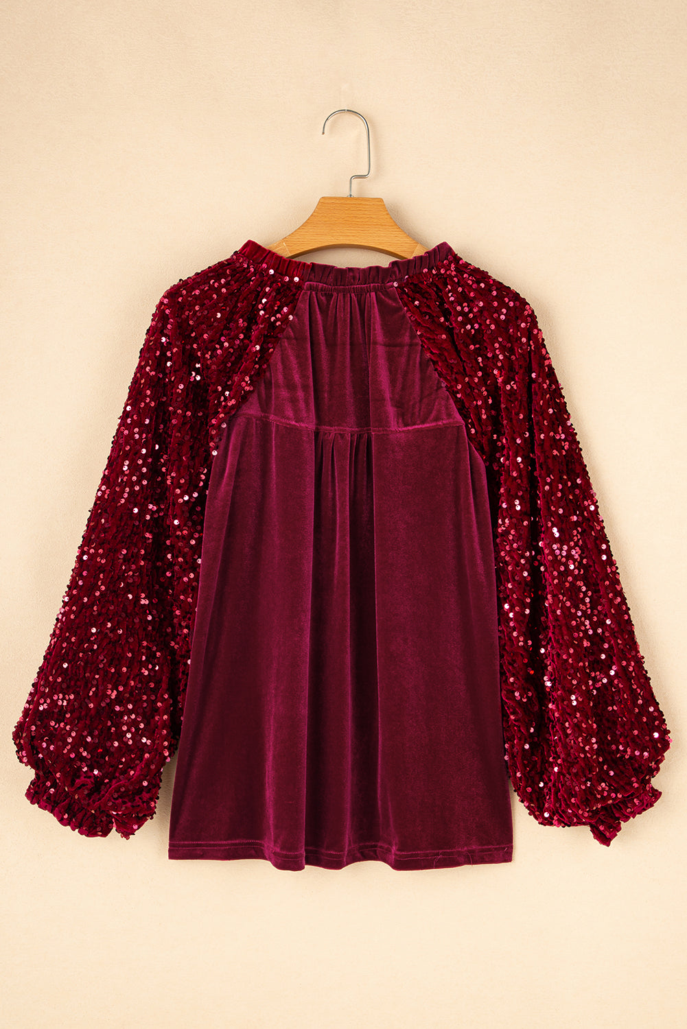 Dahlia Velvet Sequin Patchwork Sleeve Button Up Blouse