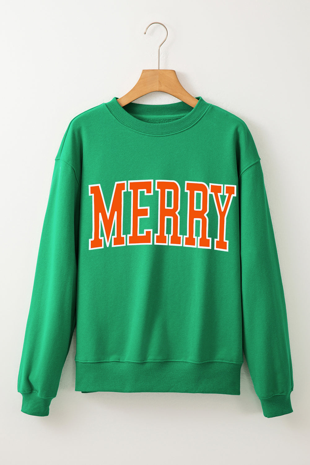 Green MERRY Graphic Drop Shoulder Pullover Sweatshirt