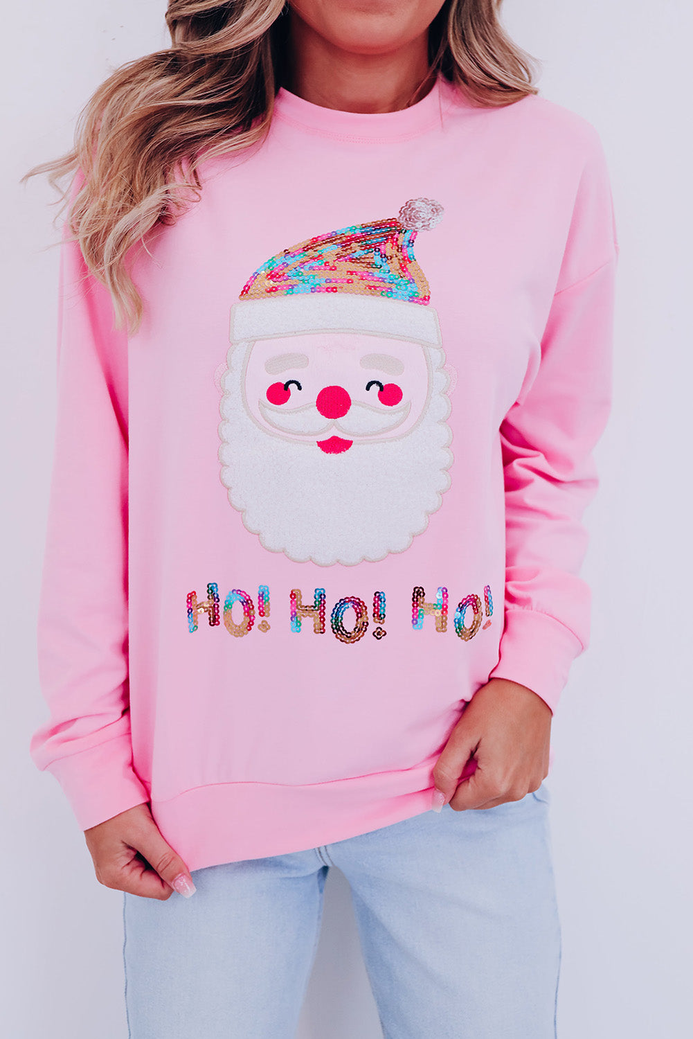 Pink HO HO HO Sequined Santa Claus Sweatshirt