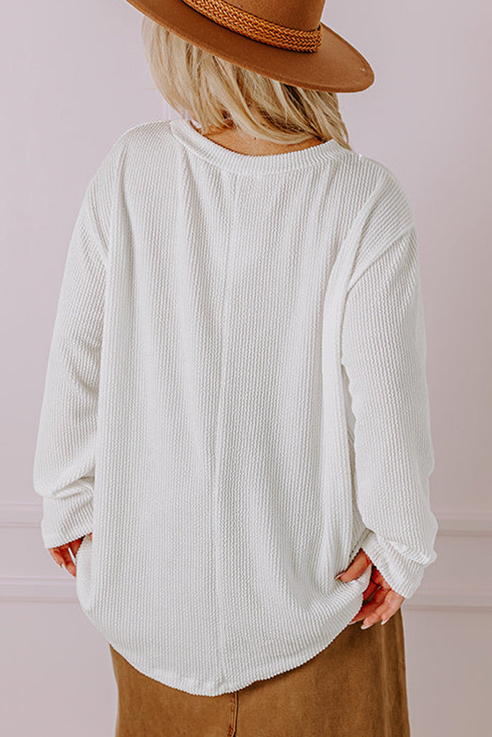 Plus Size Ribbed Textured Pocketed Long Sleeve Top