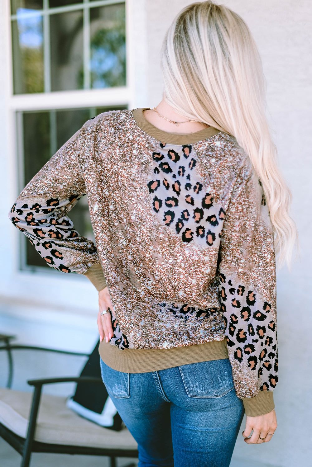 Leopard Tie Dyed Polished Pumpkin Graphic Long Sleeve Top