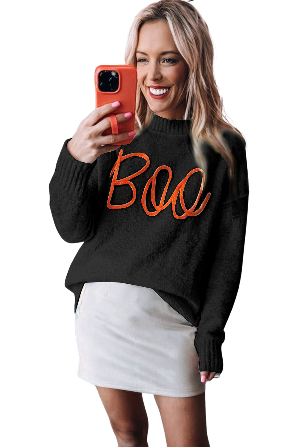 Halloween Boo Drop Shoulder Knit Sweater