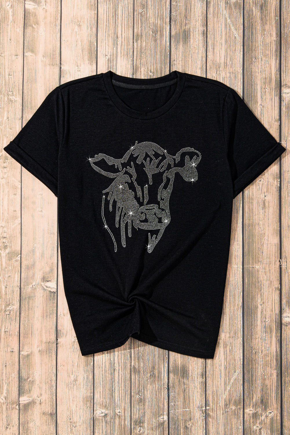 Rhinestone Steer Head Graphic T Shirt