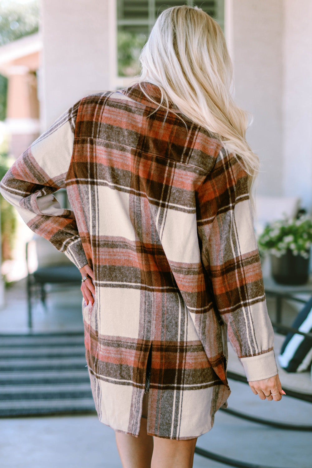 Plus Size Plaid Flap Pockets Shacket