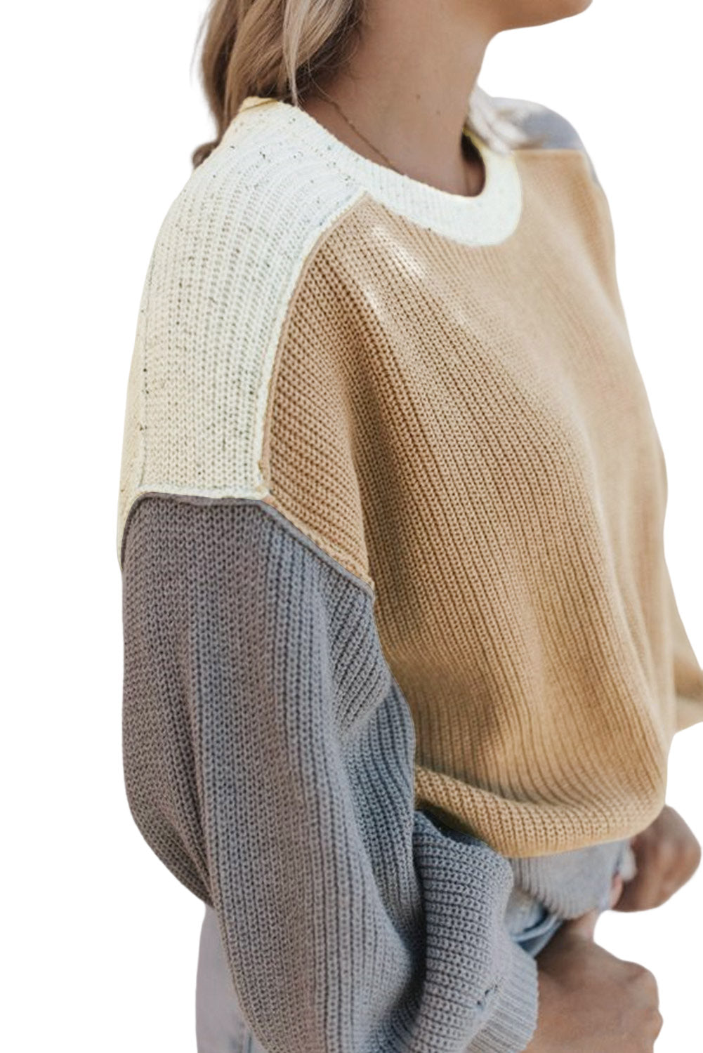 Patchwork Loose Fit Chunky Knit Sweater