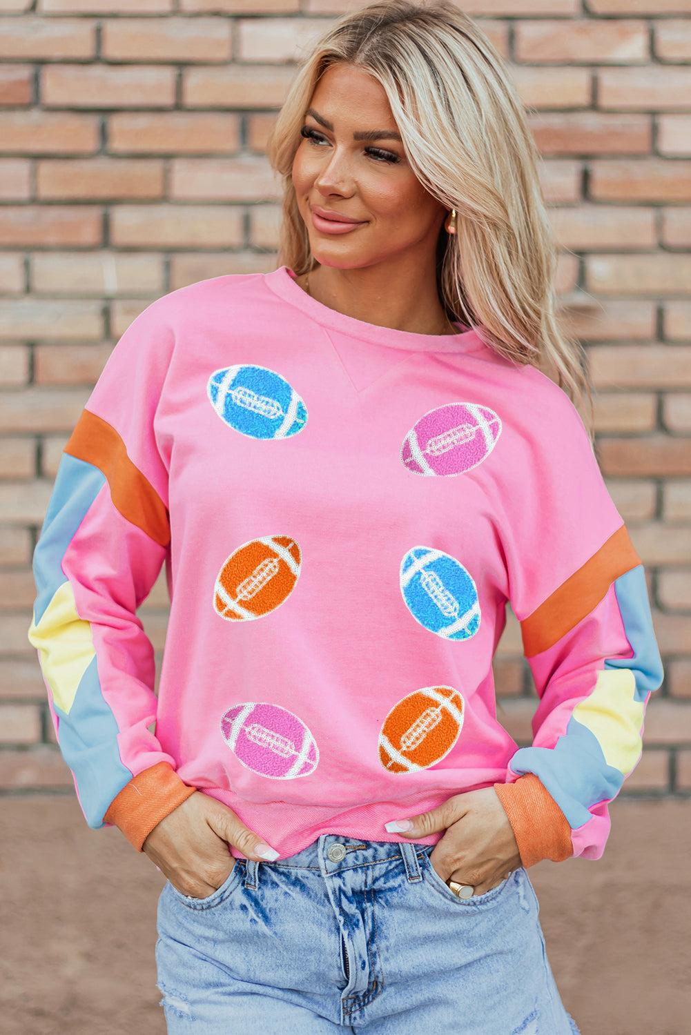 Color Block Game Day Rugby Graphic Sweatshirt