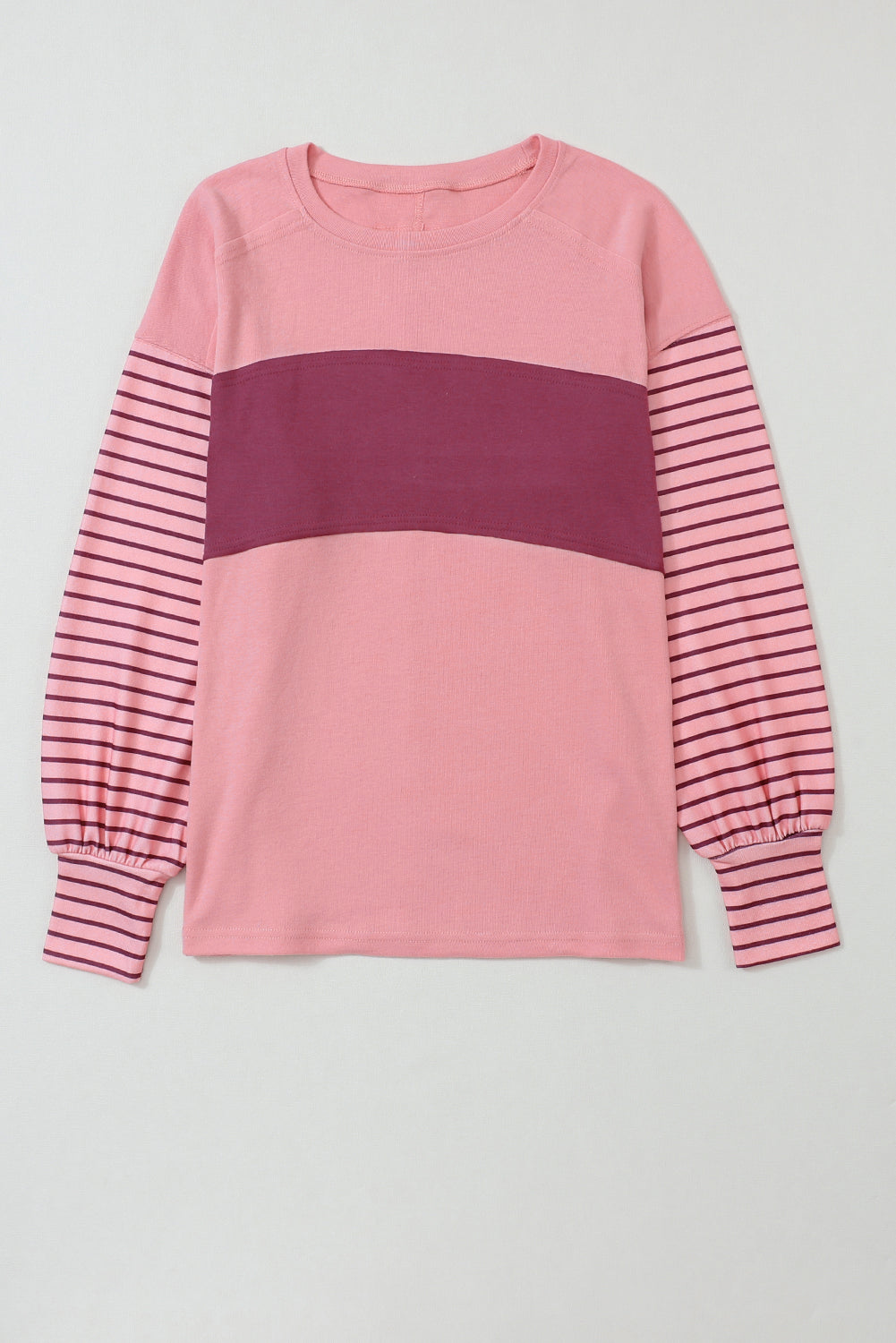 Colorblock Striped Bishop Sleeve Side Slits Top