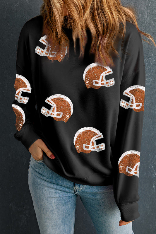 Sequin Baseball Helmet Graphic Round Neck Sweatshirt