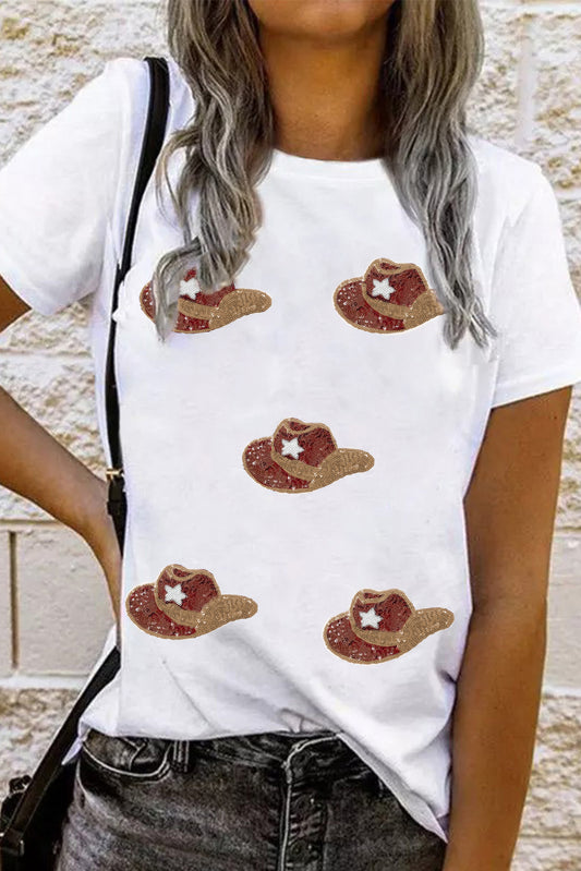 Sequin Hats Graphic Round Neck T Shirt