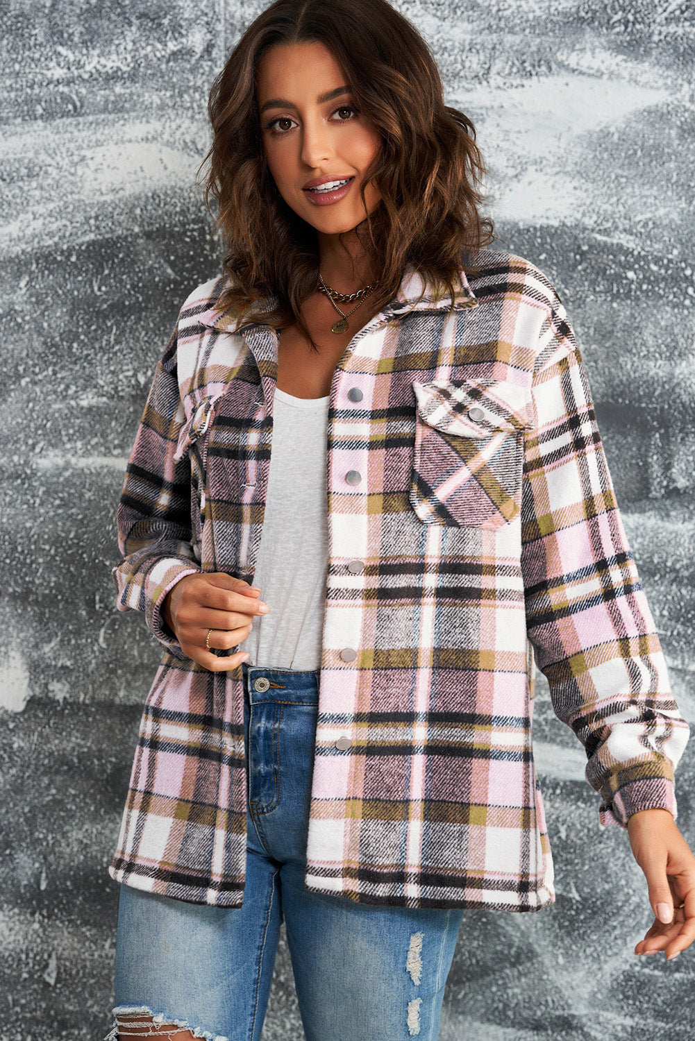 Plaid Button Up Long Sleeve Flannel Shacket