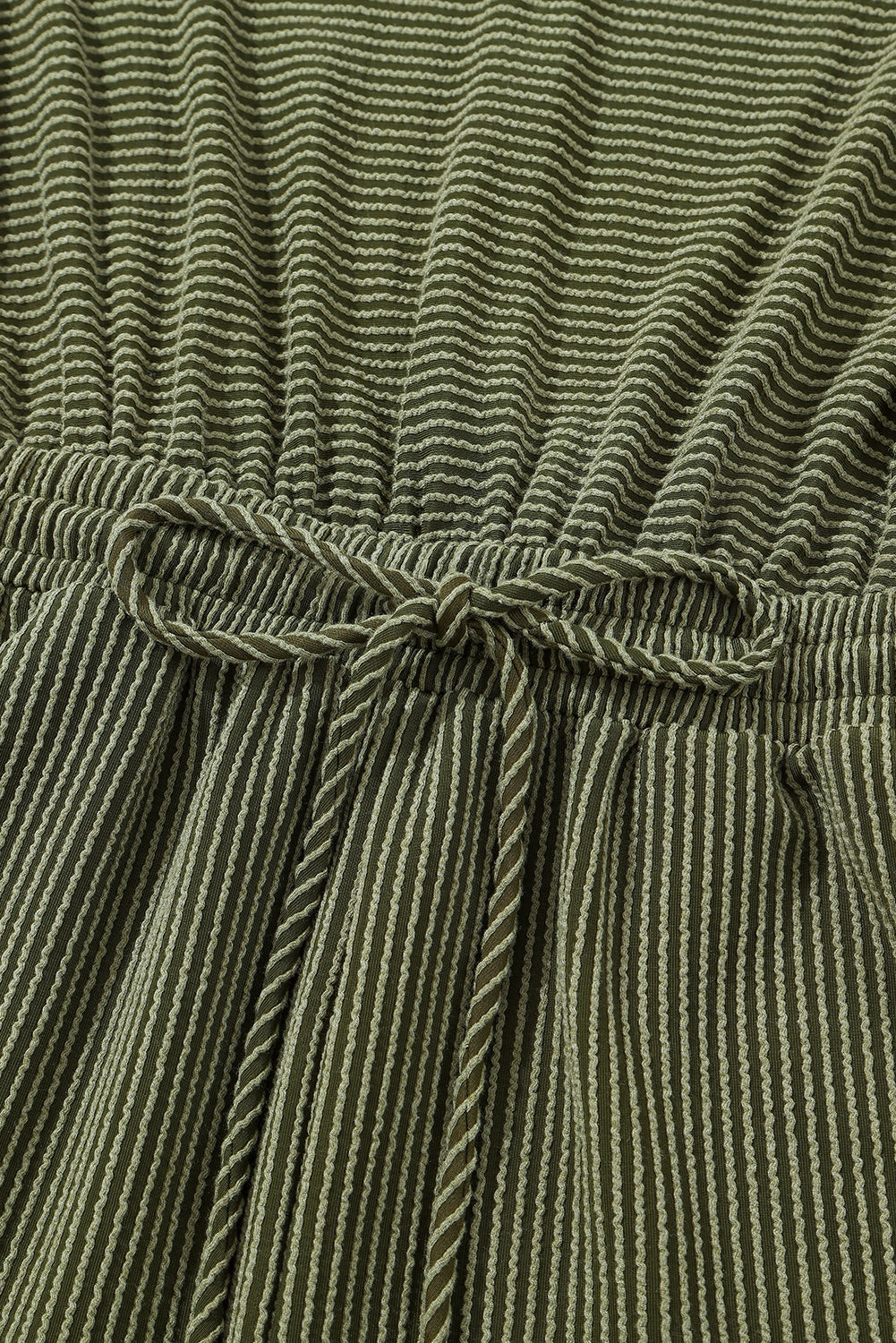 Jungle Green Corded Pullover Long Sleeve Drawstring Romper