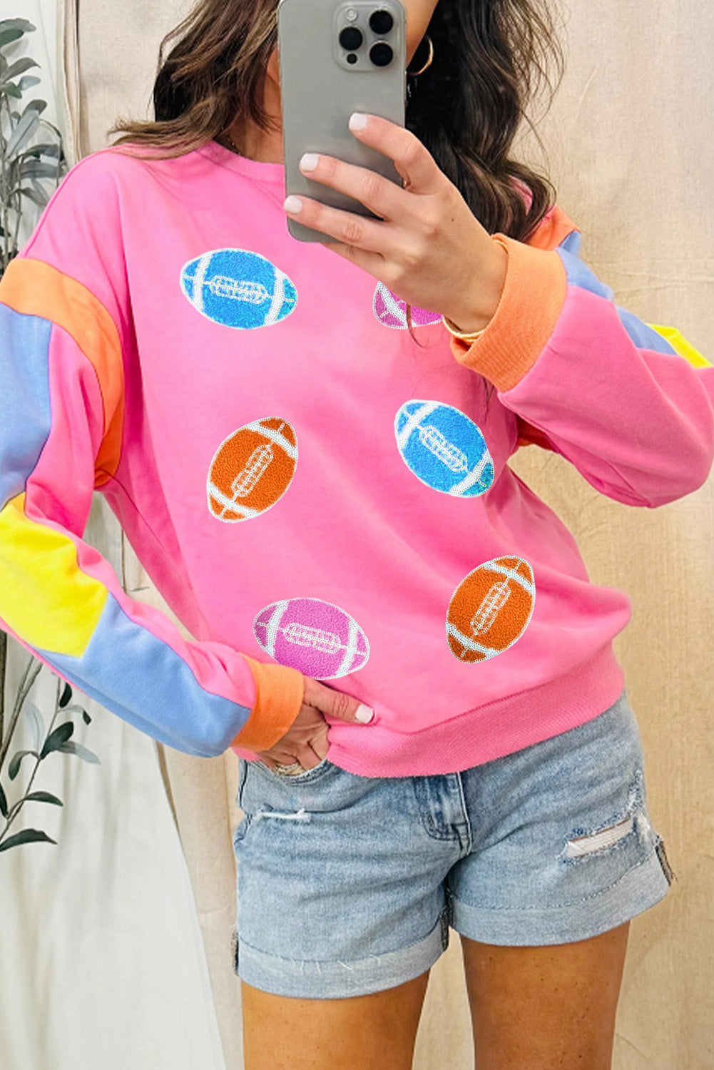 Color Block Game Day Rugby Graphic Sweatshirt