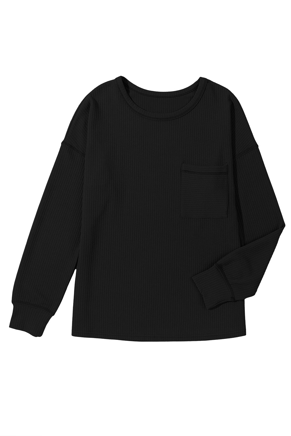 Pocketed Ribbed Long Sleeve Top