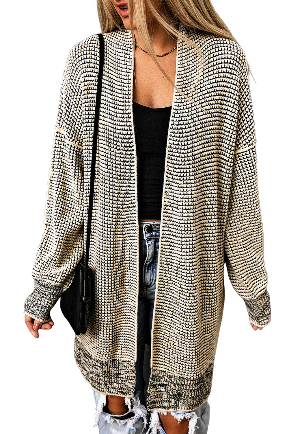 Plaid Casual Contrast Trim Knit Cardigan