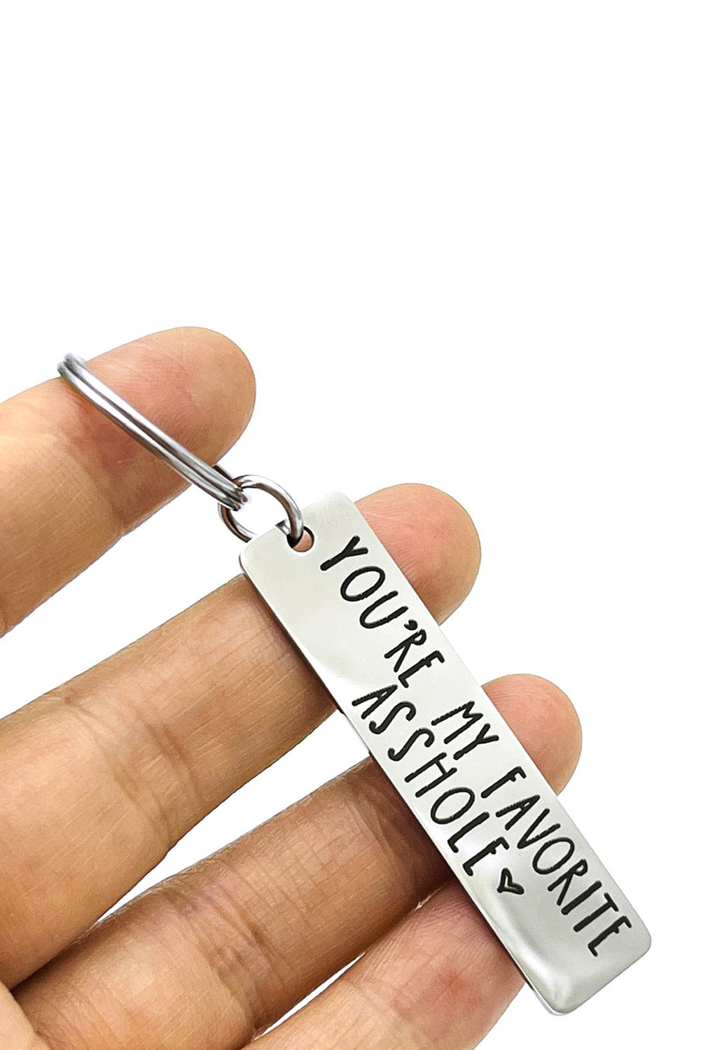 Silvery Valentine Lettered Stainless Steel Keychain