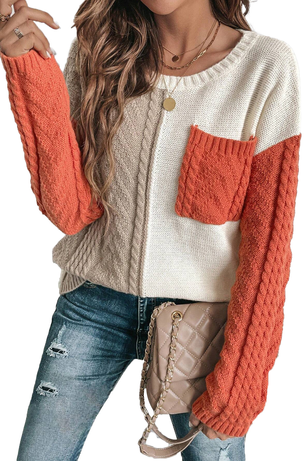 Colorblock Pocket Drop Shoulder Sweater