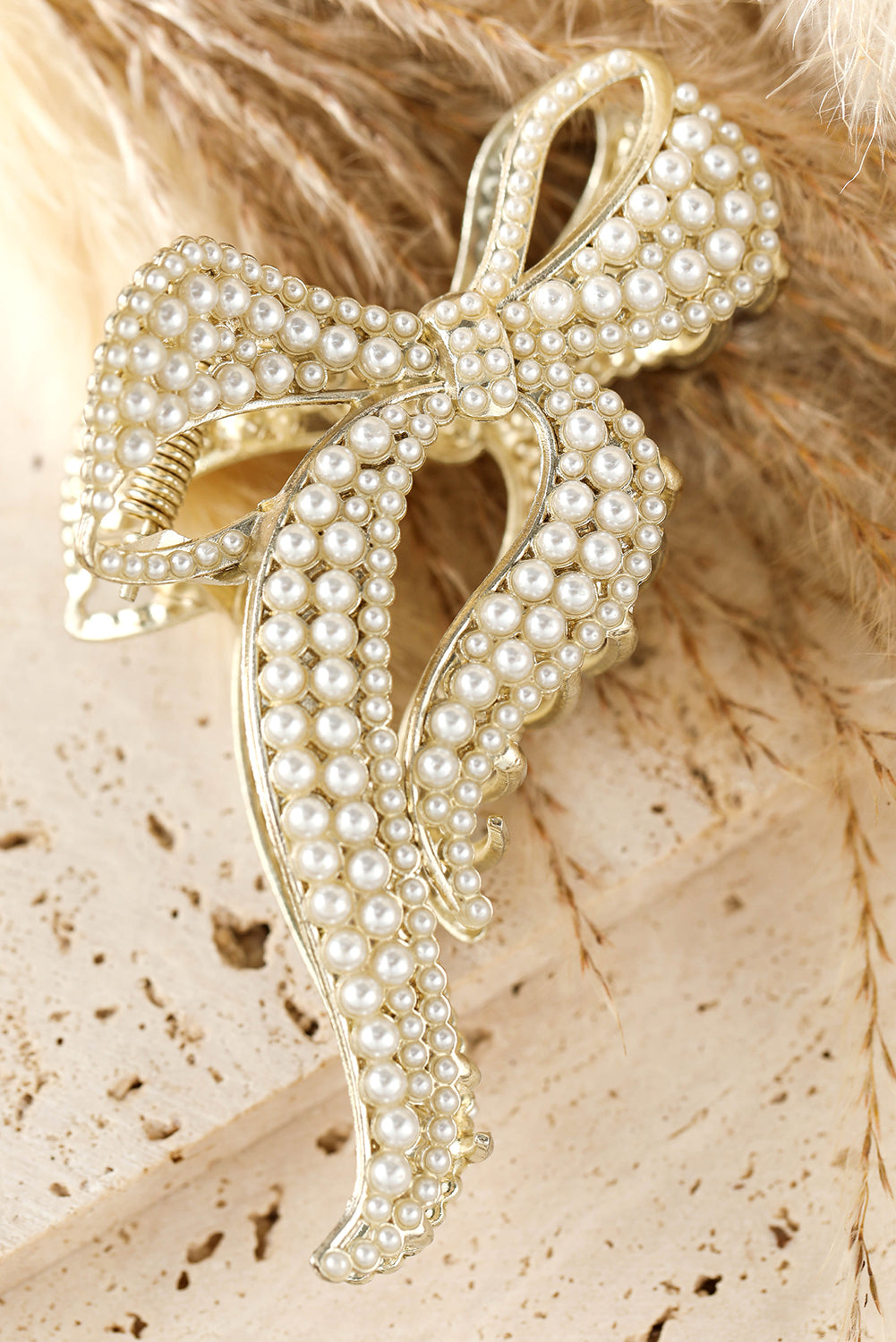 Gold Full Pearl Bowknot Hair Claw