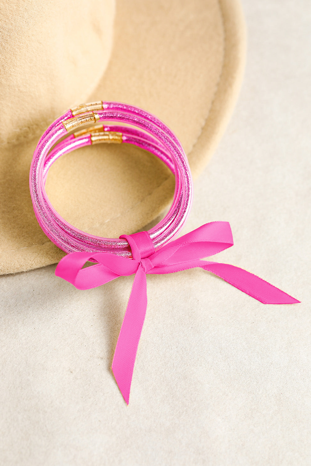 Pink Glitter Bowknot Layered Jelly Bracelet