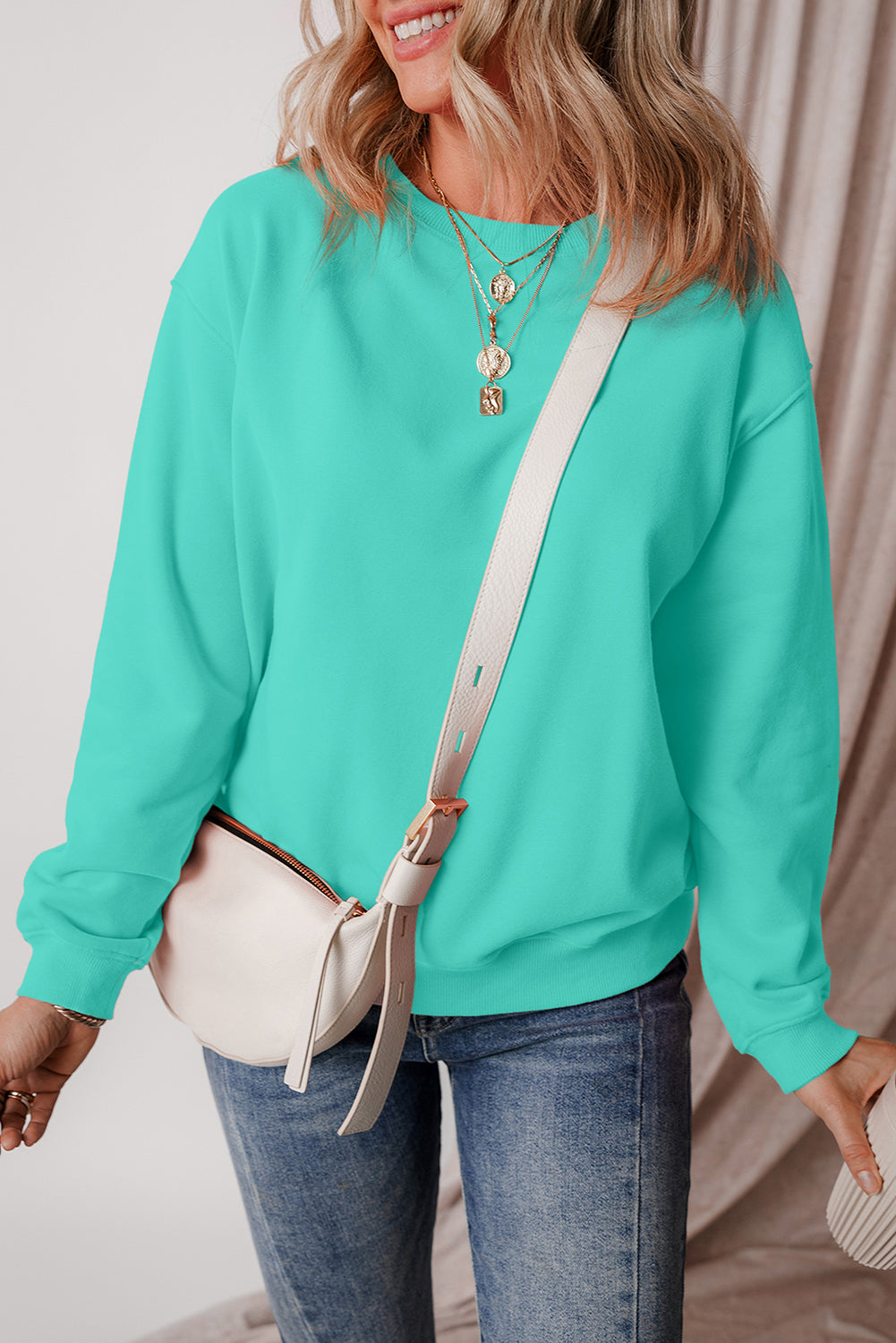 Solid Color Drop Shoulder Terry Sweatshirt