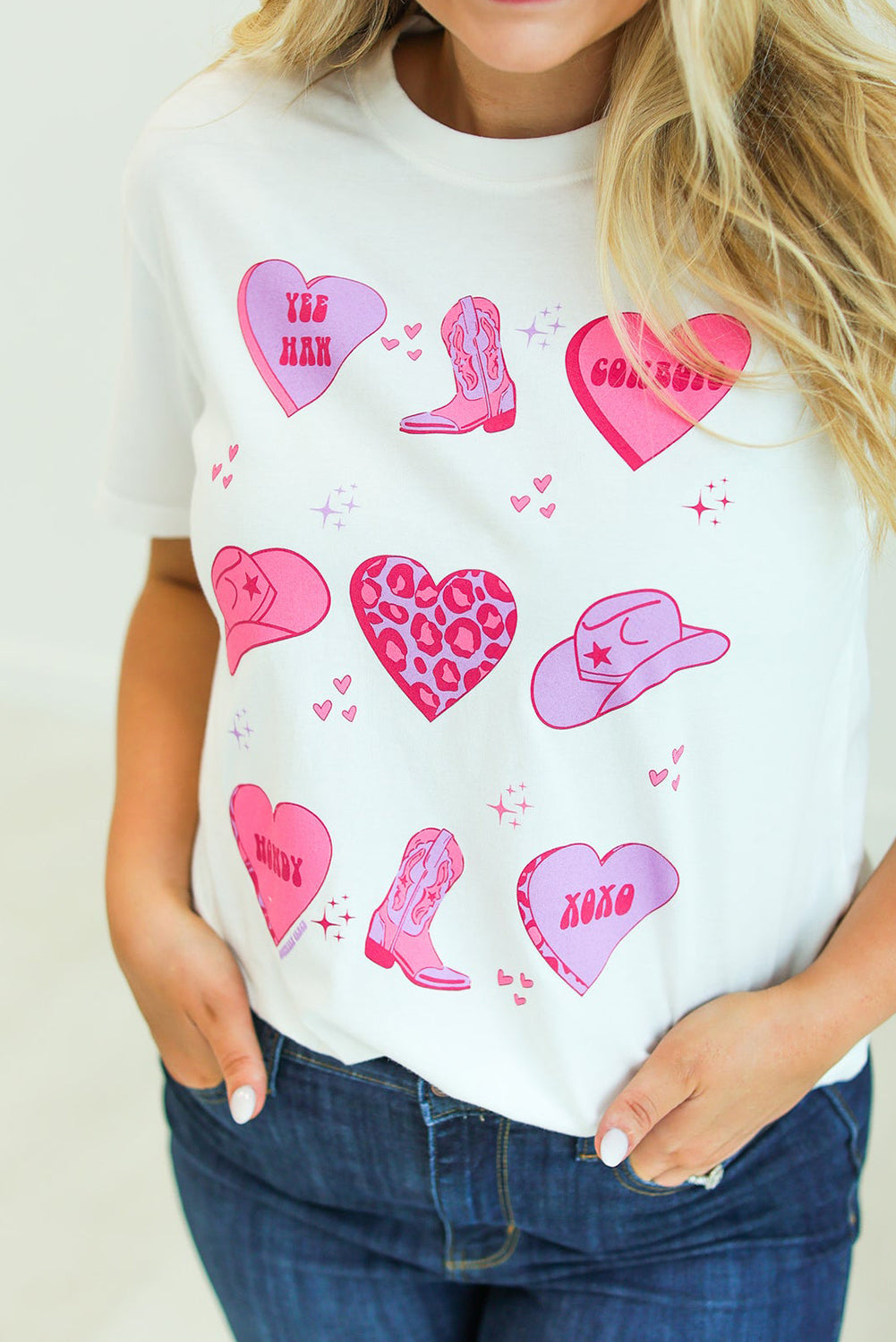 White Western Love Heart Valentines Graphic T Shirt