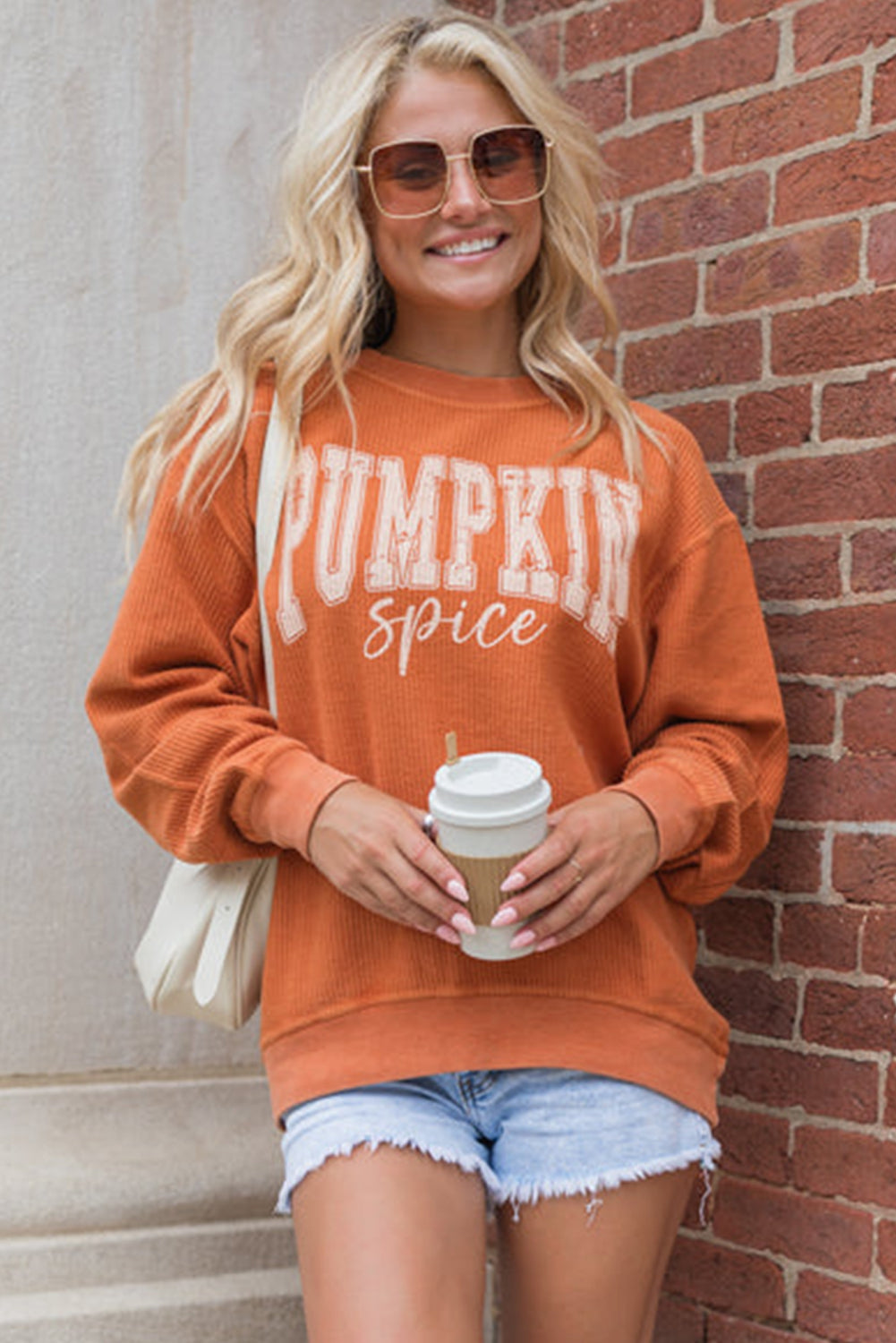 Crinkle Ribbed PUMPKIN Spice Graphic Crewneck Sweatshirt