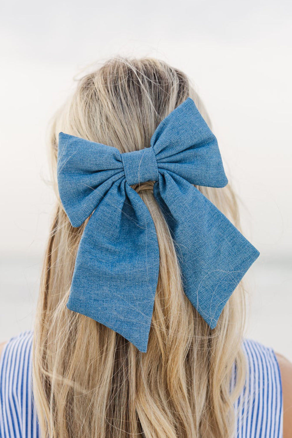 Sky Blue Solid Color Sweet Big Bowknot Hair Clip