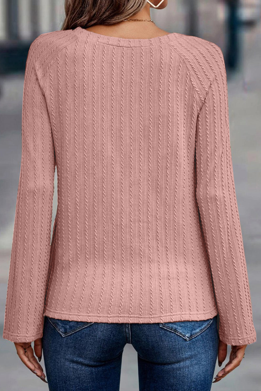 Ribbed Round Neck Knit Long Sleeve Top