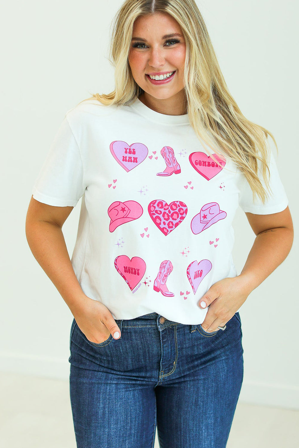 White Western Love Heart Valentines Graphic T Shirt