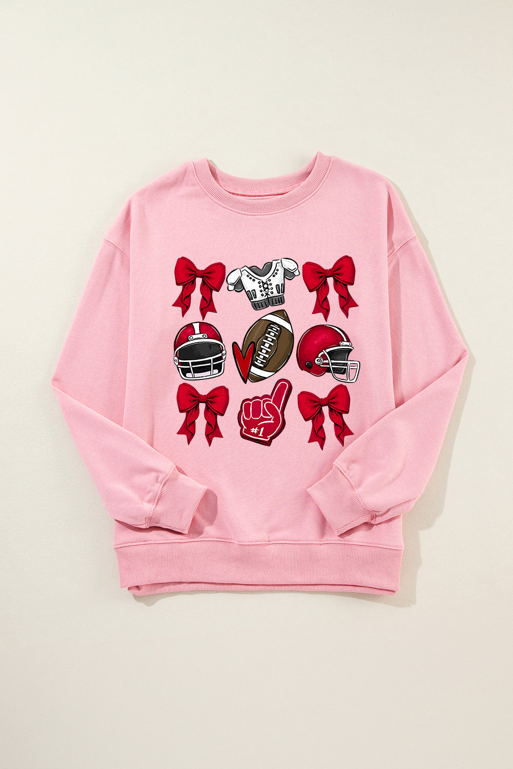 Pink Game Day Rugby Bowknot Graphic Sweatshirt