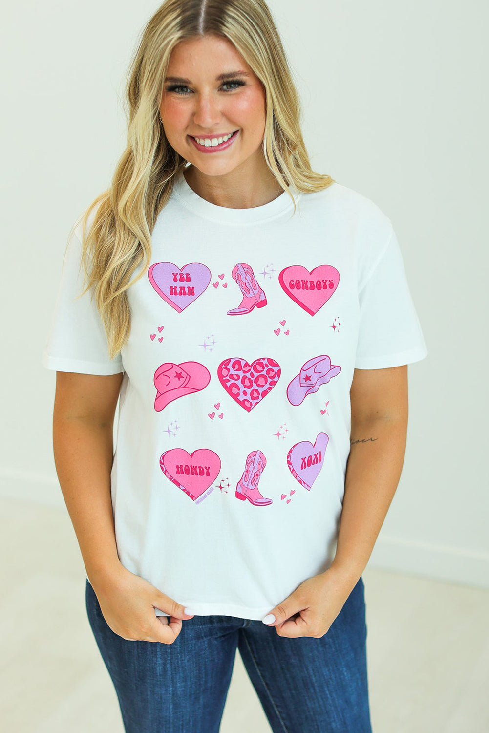 White Western Love Heart Valentines Graphic T Shirt