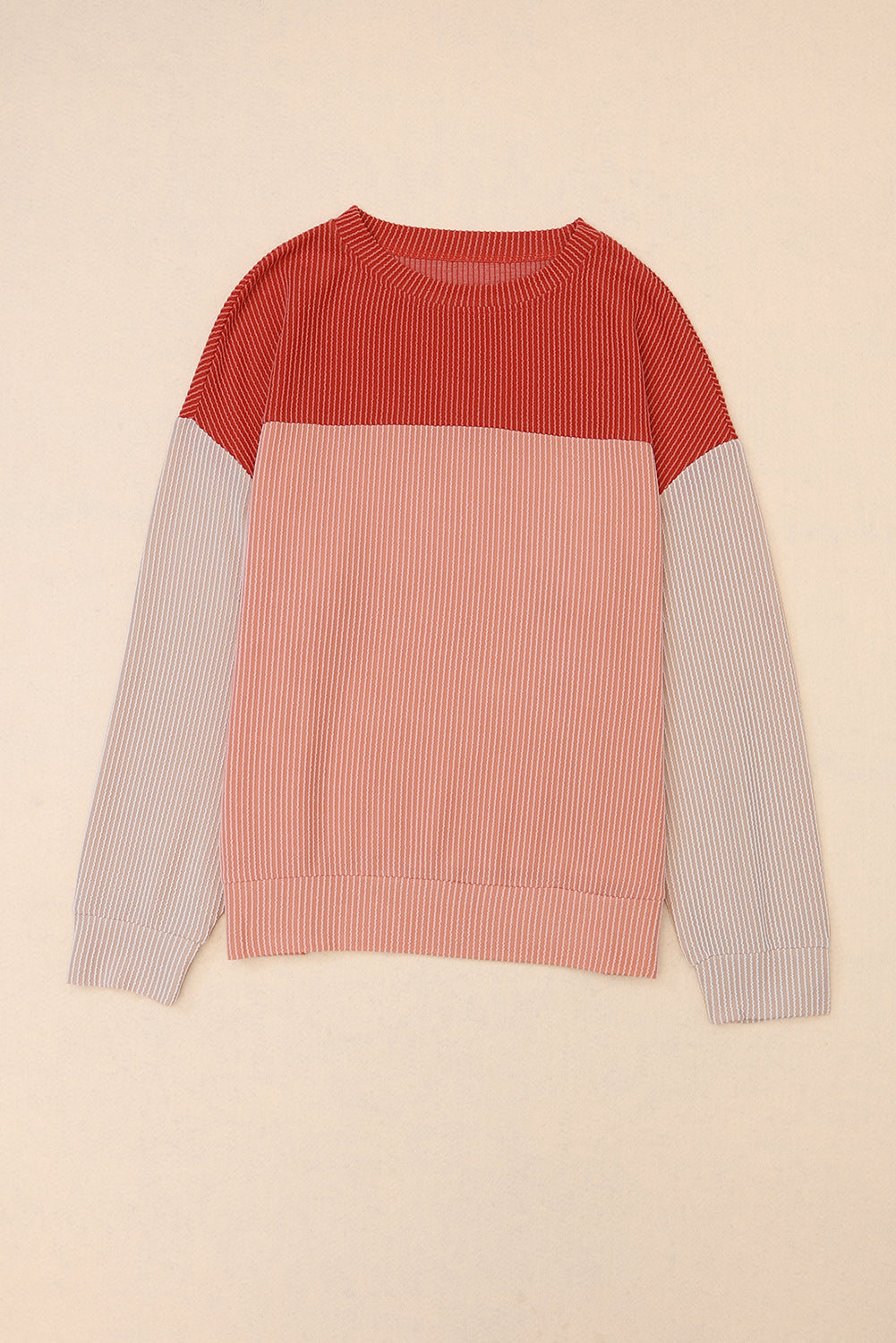 Ribbed Color Block Long Sleeve Top