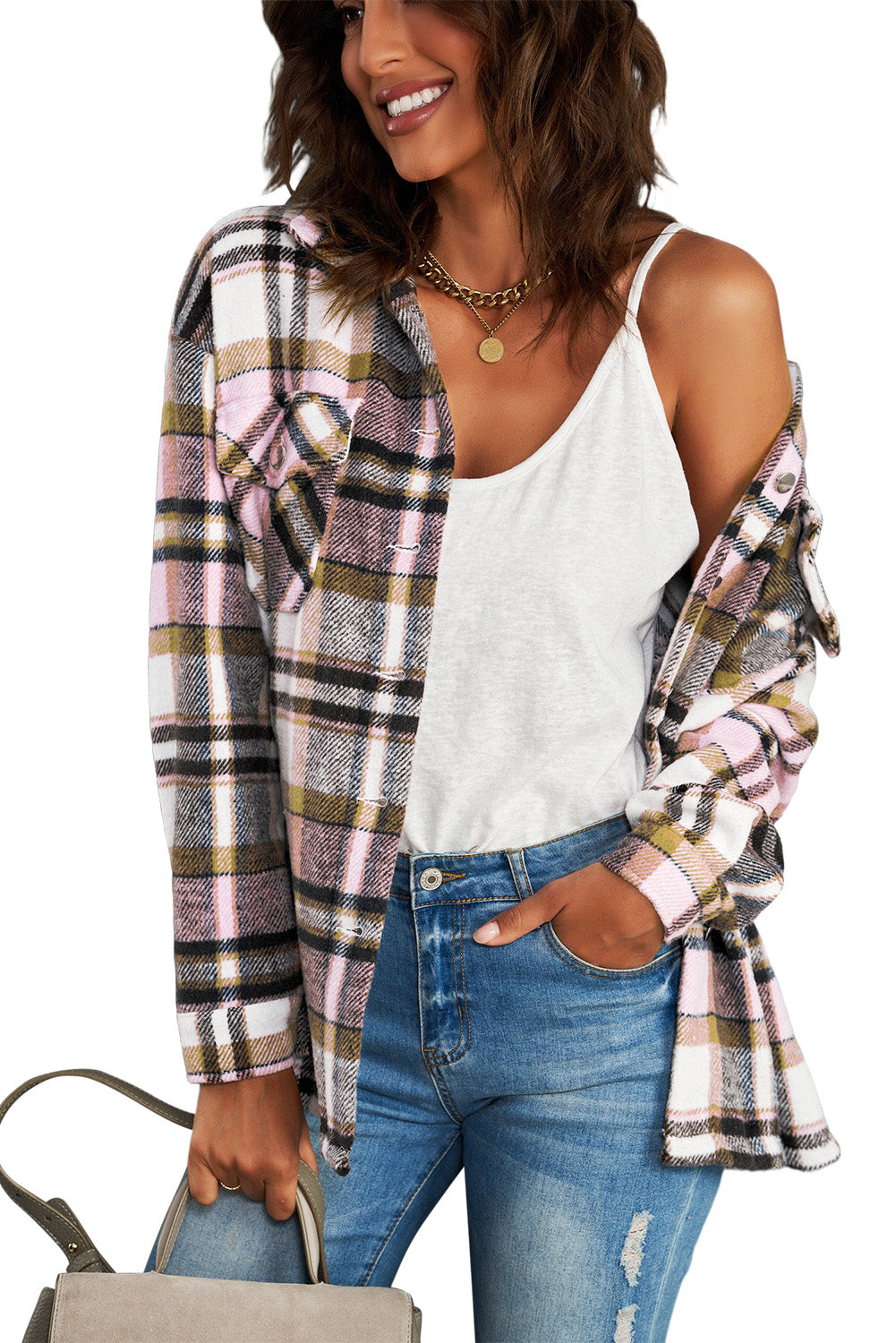 Plaid Button Up Long Sleeve Flannel Shacket