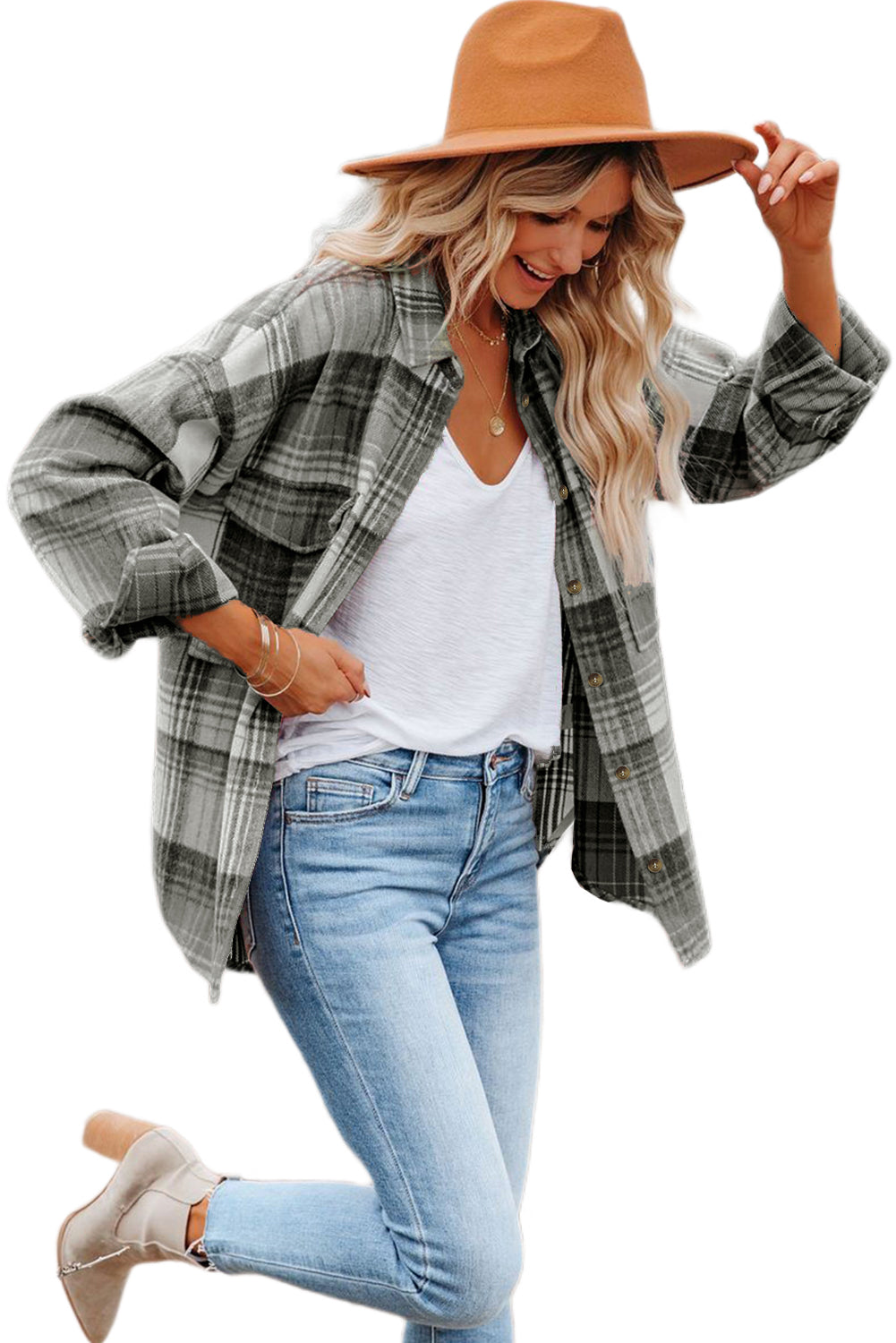 Plaid Flap Pockets Shacket