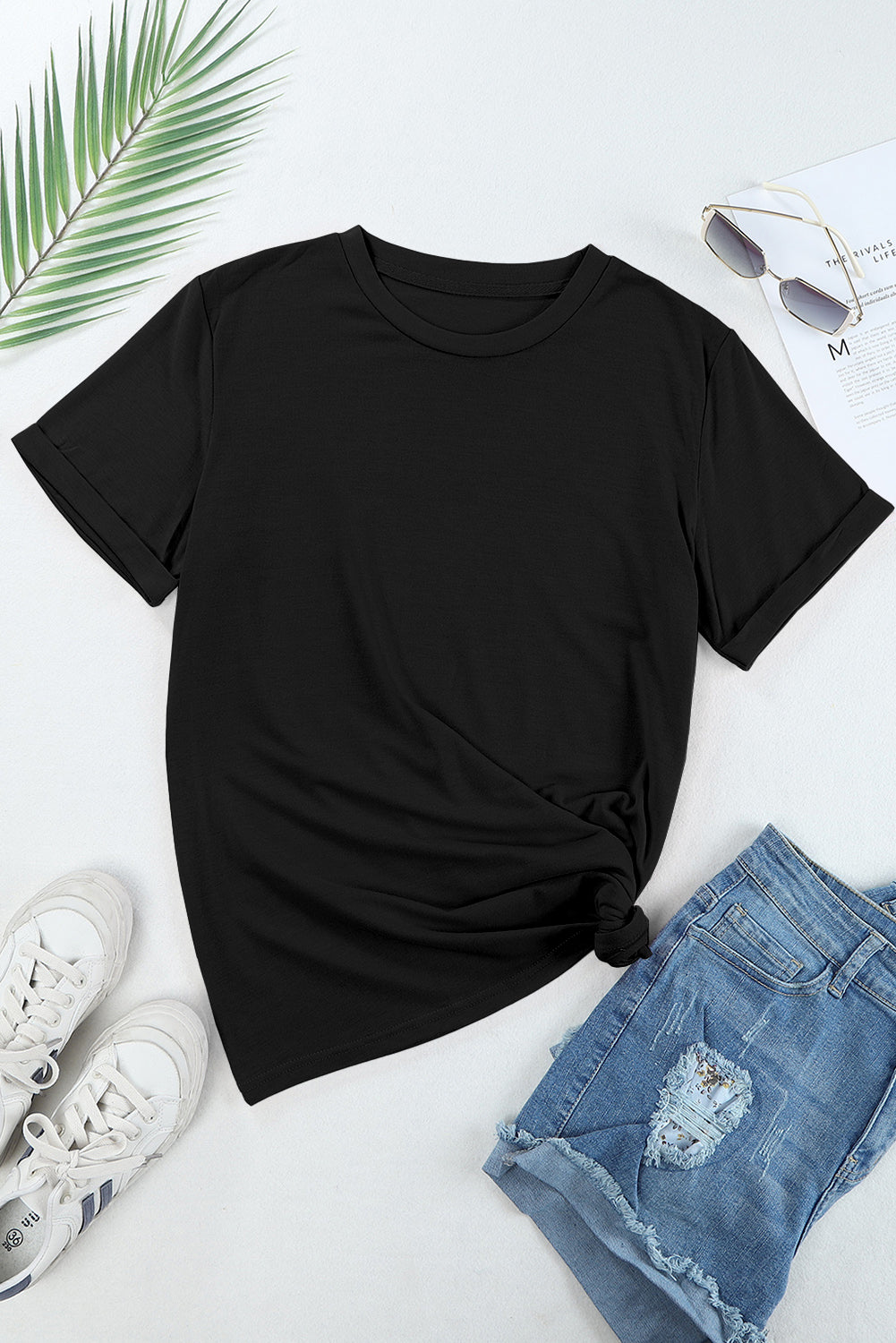 Casual Plain Crew Neck Tee