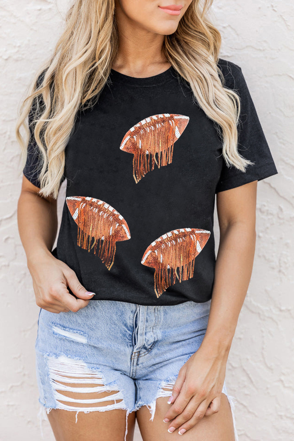 Sequin Fringed Rugby Graphic T Shirt