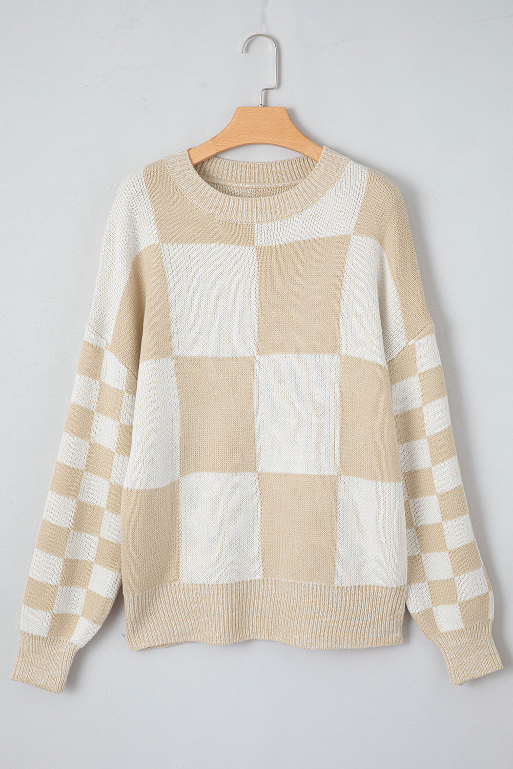 Plaid Knitted Drop Shoulder Sweater