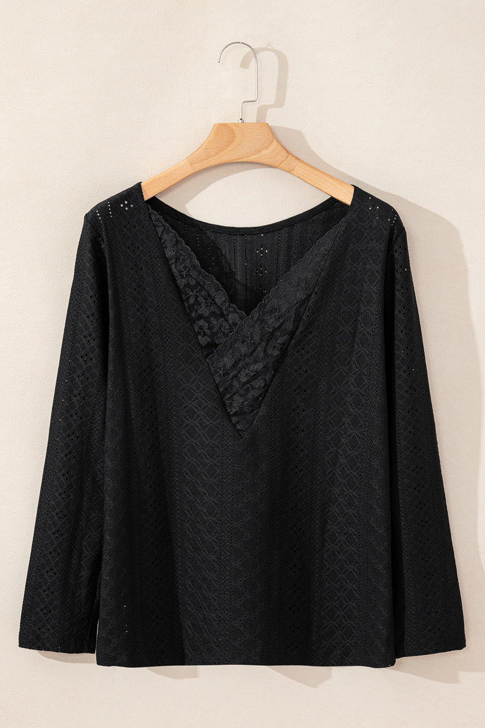 Floral Lace Splicing Eyelet Long Sleeve Top