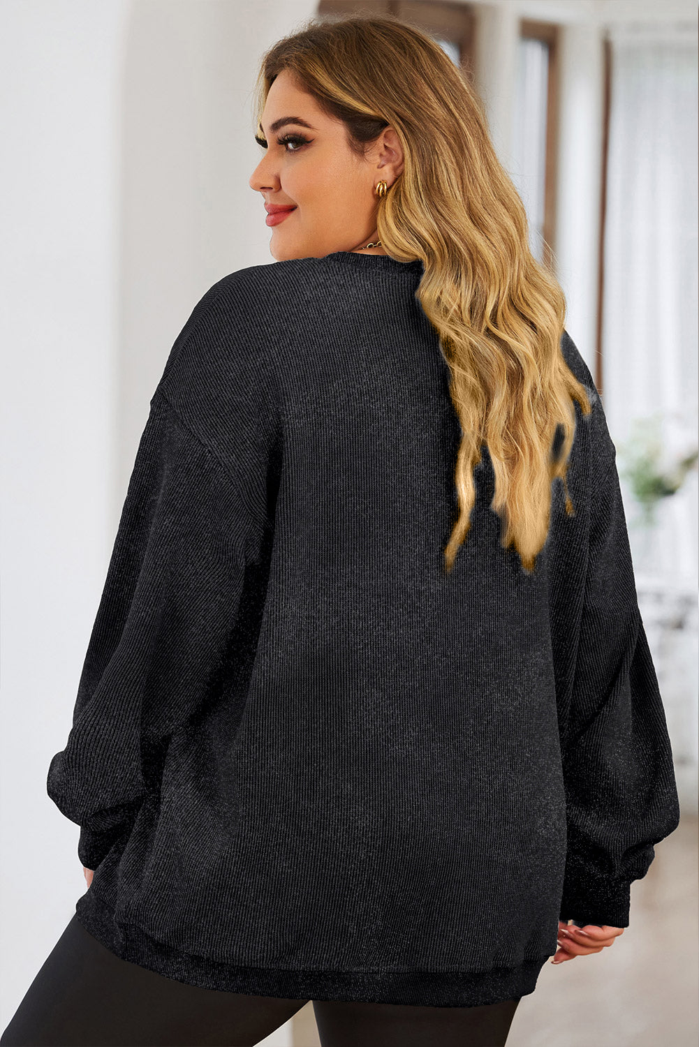 Plus Size Corded Sequin Rugby Graphic Drop Shoulder Sweatshirt