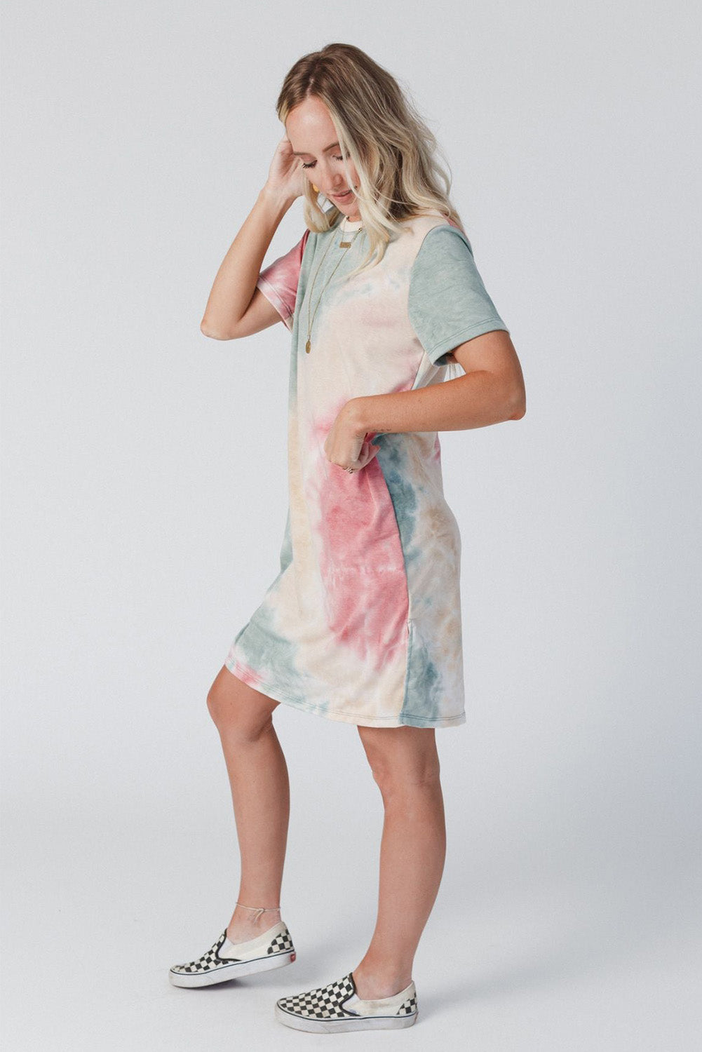 Tie Dye Oversized Slit Tee Dress